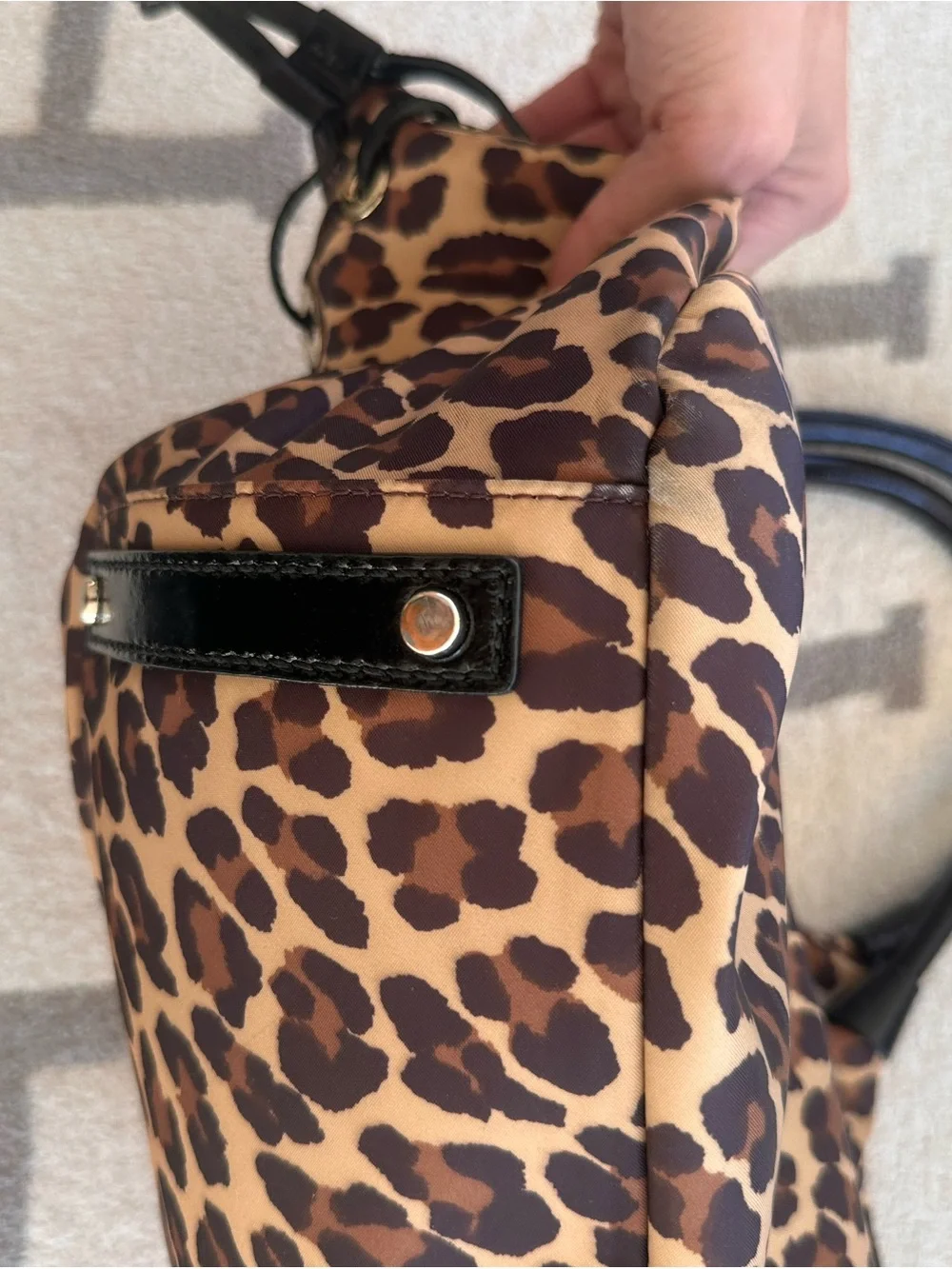 Leopard Print Tote Bag with Black Trim Kate spade- Women's Fashion Handbag